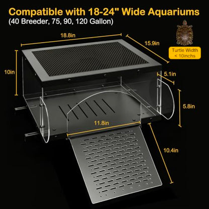 Turtle Basking Platform with Kit for Red Eared Slider Extra Large | Top Mounted Hanging Dock Escape-Proof Design Turtle Elevated Basking Loft Area Slip-Resistant Ramp Fits 18-24'' Wide Aquarium