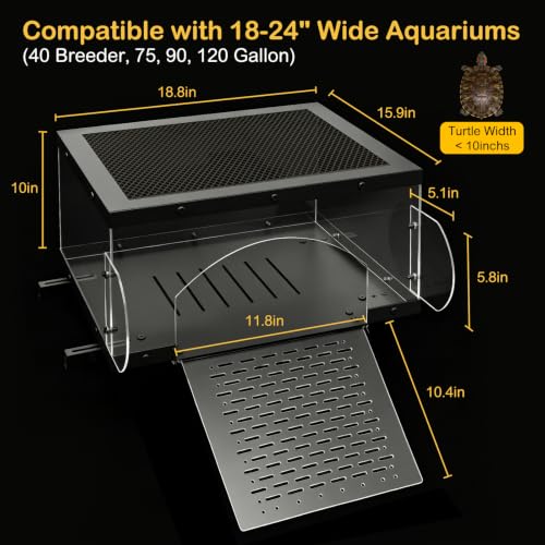 Turtle Basking Platform with Kit for Red Eared Slider Extra Large | Top Mounted Hanging Dock Escape-Proof Design Turtle Elevated Basking Loft Area Slip-Resistant Ramp Fits 18-24'' Wide Aquarium