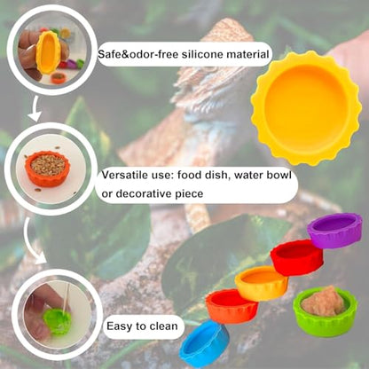 12pc Multicolor Crested Gecko Food & Water Feeding Cups, Small Pet Dish Set