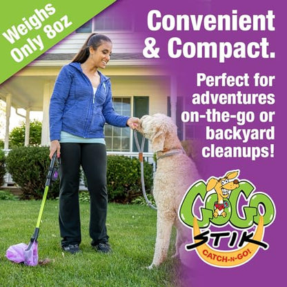 GoGo Stik, Catch-N-Go! Hybrid Catcher Scooper, Includes Strap on Roll Bag Dispenser with 10 Rolls Happy Dootie Bags. Clean, Quick, and Convenient.