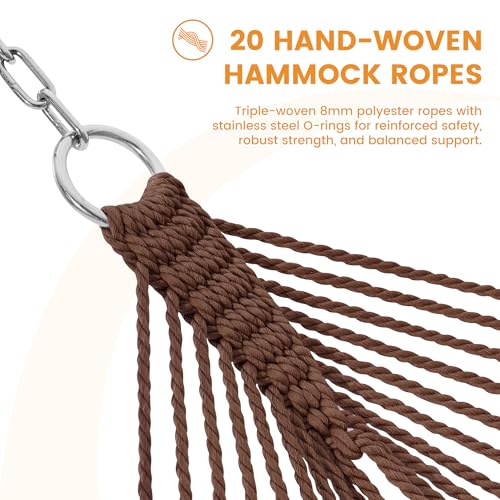 Lazy Daze Hammocks 13 FT Extra Large 2+ Person Caribbean Rope Hammock, Hand Woven Polyester XL Hammock with Spreader Bars, for Outside Outdoor Backyard Patio Poolside, 500 LBS Capacity, Brown - color: Brown