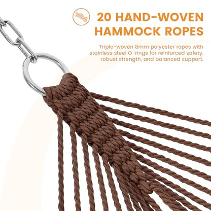 Lazy Daze Hammocks 13 FT Extra Large 2+ Person Caribbean Rope Hammock, Hand Woven Polyester XL Hammock with Spreader Bars, for Outside Outdoor Backyard Patio Poolside, 500 LBS Capacity, Brown - color: Brown
