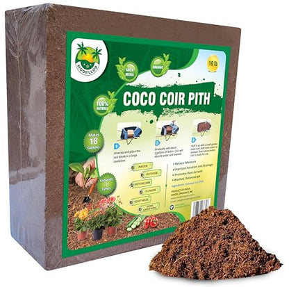 (10 lb) Premium Super Washed Coco Coir Brick, High Yield 18 to 20 gallons [72 to 80 quarts], Seed Starter, Organic, pH Balanced, Gardening, Indoor, Outdoor use