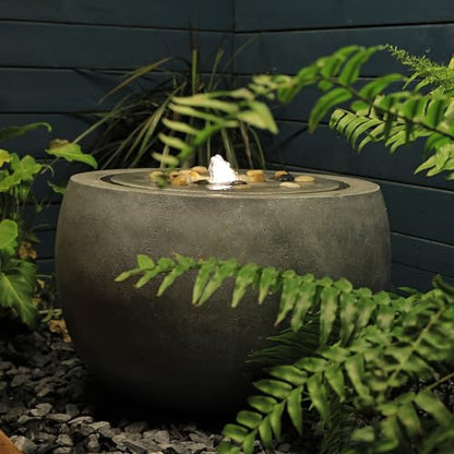 Tankana Garden Medium Water Fountain Outdoor Bubbler Water Feature Indoor with Lights & Pump and Pebbles Waterfall Fountains for Patio Deck Yard Home Decor Gray, 18 "L x 18" W x 11.5" H