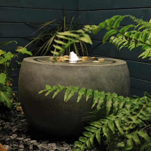 Tankana Garden Medium Water Fountain Outdoor Bubbler Water Feature Indoor with Lights & Pump and Pebbles Waterfall Fountains for Patio Deck Yard Home Decor Gray, 18 "L x 18" W x 11.5" H