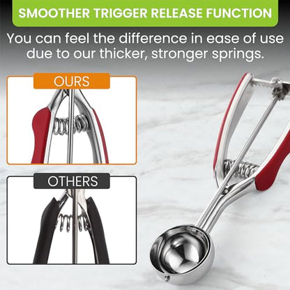 Spring Chef Medium Stainless Steel Cookie Scoop, #40, 1.7 Tbsp, Red | Premium 2.75" Cookie Scooper for Baking, Melon Scoop, Ice Cream Scooper with Soft Grip & Trigger Release, Dishwasher Safe - color: Red, size: #40 - Medium - 1.7 Tbsp