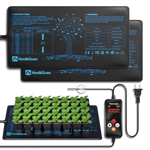 Hon&Guan 2 Packs 10"x 20.75" Seedling Heat Mat with Digital Thermostat | PVC/PET layers, IP67 surface, 41-113°F control, 0-24h timer, overheating protection, for seedlings, brewing and reptiles - size: 10"x 20.75" 2 Pack