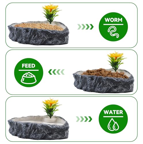 Reptile Corner Food Bowl Water Dish,Snake Feed Dish with Artificial Plant Reptile Water Bowl Terrariums for Bearded Dragon Tortoise Chameleon Hermit Crabs Turtle Leopard Gecko Frog