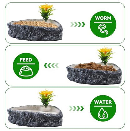 Reptile Corner Food Bowl Water Dish,Snake Feed Dish with Artificial Plant Reptile Water Bowl Terrariums for Bearded Dragon Tortoise Chameleon Hermit Crabs Turtle Leopard Gecko Frog
