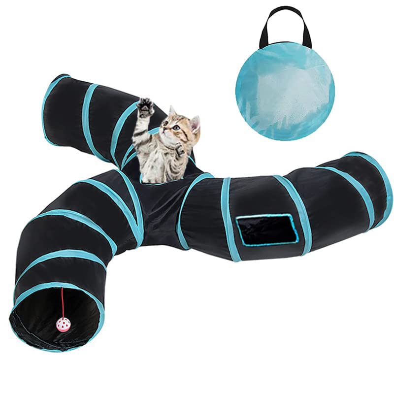 Cat Tunnel,3 Way Large Collapsible Tunnels Tube Upgrade with 4 Peek Hole,S-Shaped Maze House Play Toy Interactive Cat Toy for Cat Kitten Kitty Rabbit - size: 3-way Black