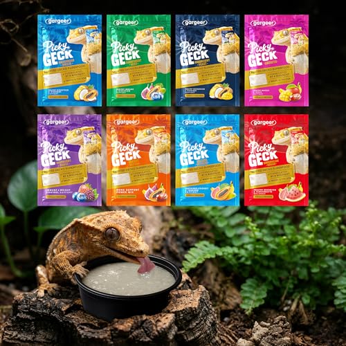 Gargeer 2.4oz Picky Geck 8 Sachet Flavours Crested Gecko Food Discovery Kit | Stop wasting food! Test 8 gourmet sachet flavors to win over picky geckos. Probiotic-infused, clean-label fruit & insect diet - size: 0.3 Ounce (Pack of 8)
