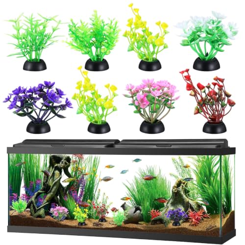 Veemoon 40 Pcs Artificial Aquarium Plants Fish Tank Decor, 1.97 Inches Mixed Style Plastic Aquatic Weeds, Small Fake Terrarium Vegetation Betta Turtle Accessories