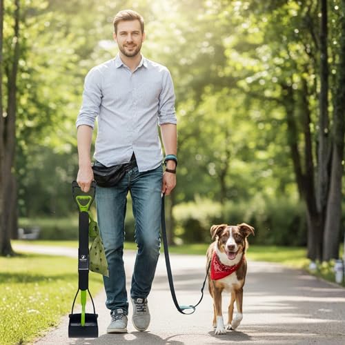 SHAZORY Pooper Scooper for Dogs & Cats – Long Handle, Heavy-Duty Design with Bag Dispenser, Poop Scooper for Large Dogs, Dog Poop Scoop for Yard, Portable for Pet Parents & Dog Walkers (32") - size: 32"