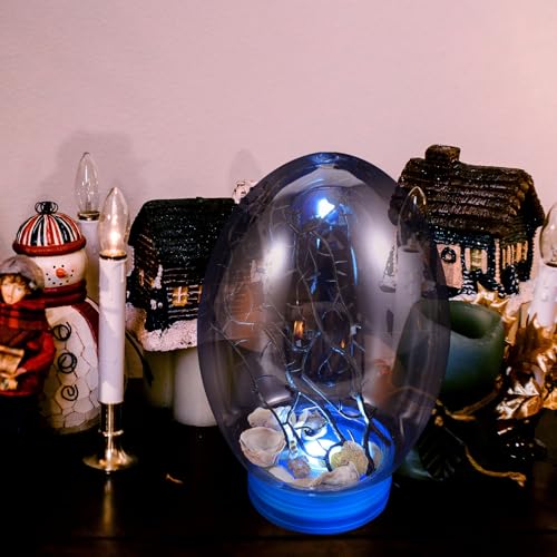 Beavorty Mini Aquarium Closed Aquatic Ecosystem with LED Lighting, Portable Small Fish Tank Desktop Plant Terrarium for Shrimp Breeding and Home Decoration, Blue Base
