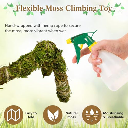 6 PCS Hermit Crab Accessories Large Bendable Moss Hermit Crab Climbing Toys Coconut Shell Hut with Ladder Climbing Hammock with Suction Cup Plants for Reptile Amphibian