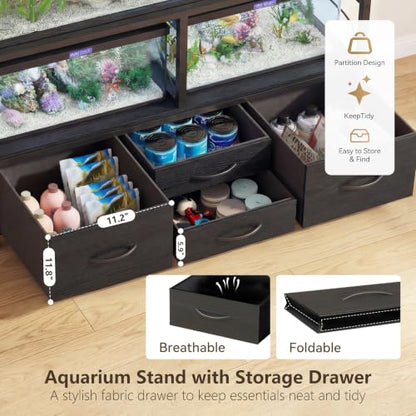 Heybly 40-50 Gal Fish Tank Stand with Drawer, Power Outlet, Black HAS004BK | Aquarium Stand, Heavy Duty, for Fish Tank, Turtle & Reptile Terrarium, 36.2" L × 18.1" Top, 660lbs (Top)+330lbs(Mid) - color: Black, size: 40-50 gal