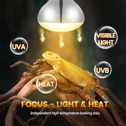Dual Reptile Light Fixture with 100W Full Spectrum UVA UVB Light Bulb & 100W Nighttime Ceramic Heat Emitter, 2 Independent Switches, Reptile UVA UVB Heat Combo Pack - size: ST4