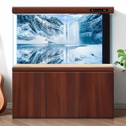 Winter Waterfall Aquarium Background Majestic Winter Nature Iceland Fish Tank Background Splendid Snow Capped Mountain Terrarium Backgrounds Wintry Frosty Icelands Reptile Tank Backgrounds 24x12in - color: Blue_White, size: 24(W)x12(H)inches/ 60(W)*30cm(H