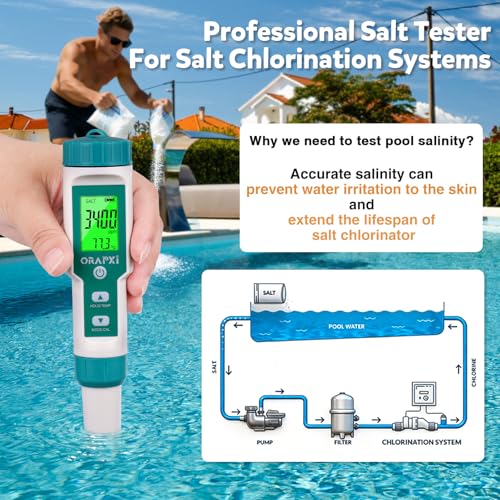 Pool Salt Tester pH and Salt Meter for Saltwater Pool pH Tester | Digital Salinity Tester 5 in 1 pH Salt TDS EC Temp Meter for Hydroponics Salt Meter for Swimming Pools Hot Tubs and Swim Spa