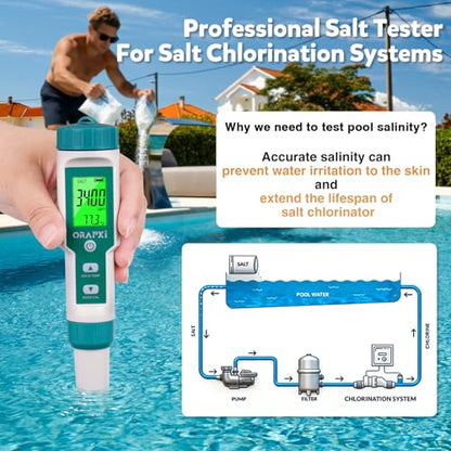 Pool Salt Tester pH and Salt Meter for Saltwater Pool pH Tester | Digital Salinity Tester 5 in 1 pH Salt TDS EC Temp Meter for Hydroponics Salt Meter for Swimming Pools Hot Tubs and Swim Spa