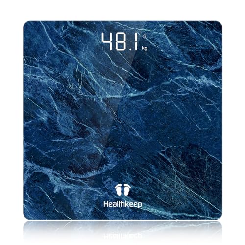 Healthkeep High Precision Digital Bathroom Scale with Step-On Technology LED Display Slim Design Max 180kg/400lb Marble Blue - color: Blue 400lb