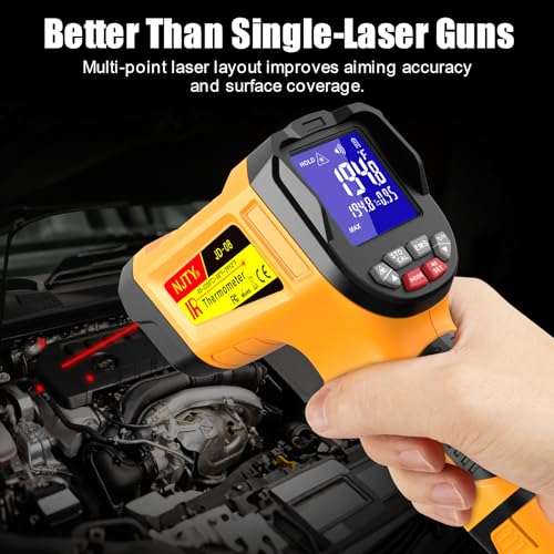 JD-08 High Temp Infrared Thermometer Gun, -58°F to 3992°F | Multi-point laser targeting, adjustable emissivity, and MAX/MIN/AVG/DIF modes for furnaces, kilns, metal, and HVAC - color: High temperature yellow