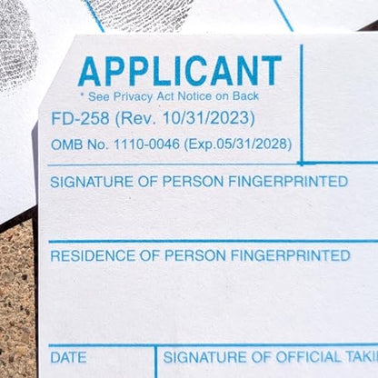 Crime Scene Fingerprint Cards, Applicant FD-258 (Pack of 50)