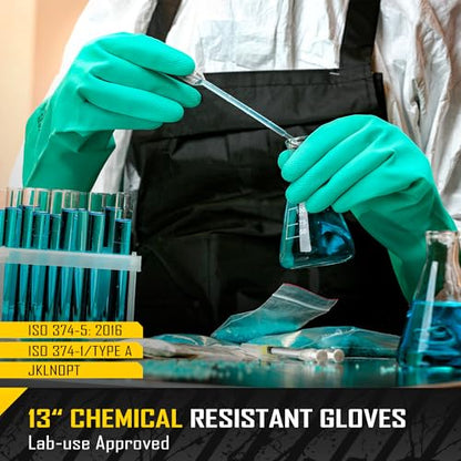COOLJOB 18 Mil Chemical Resistant Nitrile Gloves 13" Long, Resist Household Acid, Alkali, Solvent and Oil, Latex Rubber Free - size: Large, style: Pack of 12