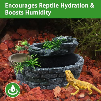 550ML Reptile Water Fountain with Food Dish – Terrarium Drinking Fountain for Bearded Dragon, Gecko, Chameleon, Lizard, Tree Frog & Turtle – Keeps Water Clear, Easy-to-Use Water Dispenser