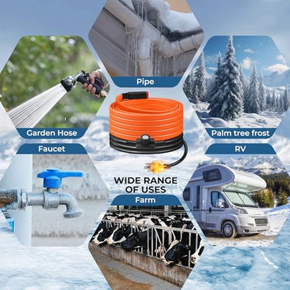 12FT Heat Tape for Water Pipes Freeze Protection IP65 Waterproof 8W/FT 110V BDDFOTO Water Pipe Heat Cable With Thermostat Self-Regulating Pipe Heater for House Garden/RV Camper - style: 12 FT