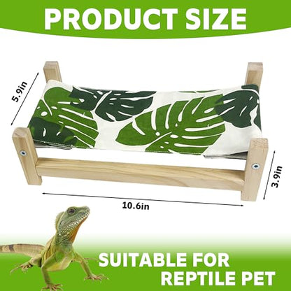 1PCS Bearded Dragon Bed, Wooden&Soft Fabric Reptile Bedding Hammock, Bearded Dragon Tank Accessories,Habitat Accessories for Leopard Gecko Snake Lizard or Other Small Animal (Green, Small) - size: Small
