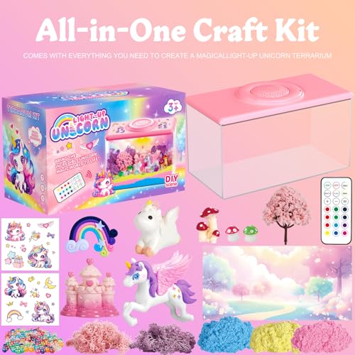HYASIA Unicorn Light-Up Terrarium Kit for Kids - Night Light with Remote & Music, DIY Arts and Crafts for Kids Ages 8-12, Perfect Birthday Hoilday Graduation Gifts for 4-12 Year Old Girls