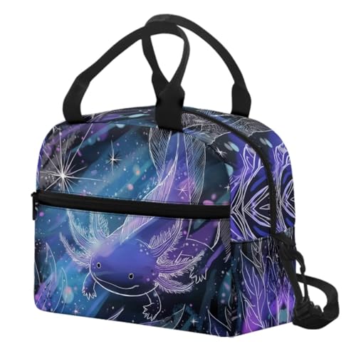 Cool Axolotl Lunch Box for Boys Lunch Bag Picnic Reptiles Insulated Lunch Bag Portable Lunch Tote Bag with Lunch Box Shoulder Straps Student Lunchbox Reusable Lunchbag - color: Cool Axolotl