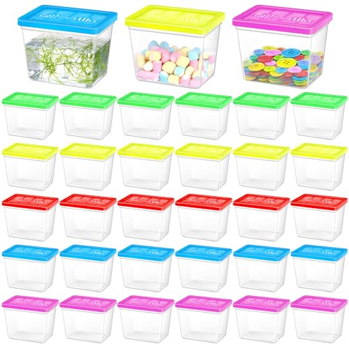 30 Pack 12 oz Plastic Fish Bowls with Lids Plastic Reptile Terrariums Carrier Cage Hatching Container Rectangle Gold Fish Bowls Transparent Turtle Aquarium for Adults Centerpieces Party Decoration