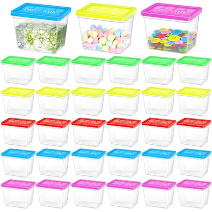 30 Pack 12 oz Plastic Fish Bowls with Lids Plastic Reptile Terrariums Carrier Cage Hatching Container Rectangle Gold Fish Bowls Transparent Turtle Aquarium for Adults Centerpieces Party Decoration