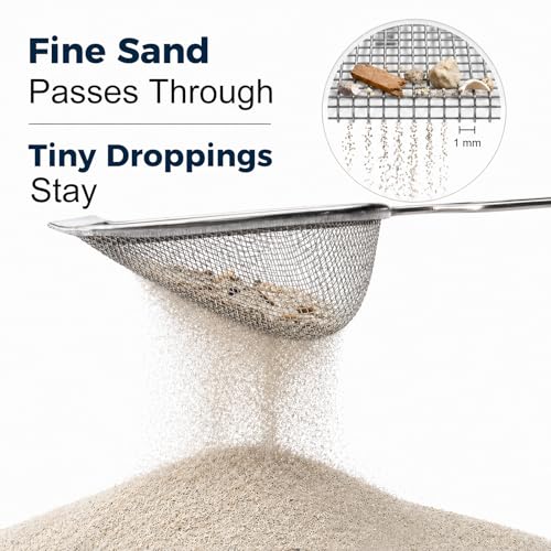 Stainless Steel Hamster Sand Scoop Set, 1mm Fine Mesh & Standard Scoop Combo, Small Pet Sand Bath Cleaner for Hamsters, Gerbils, Mice, Reptiles, Easy Sifting for Fine Sand