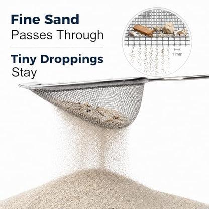 Stainless Steel Hamster Sand Scoop Set, 1mm Fine Mesh & Standard Scoop Combo, Small Pet Sand Bath Cleaner for Hamsters, Gerbils, Mice, Reptiles, Easy Sifting for Fine Sand