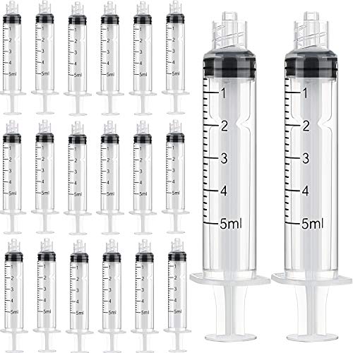 TecUnite 20 Pack Syringe Without Needle, Plastic Curved Syringes for Epoxy Resin, Craft, Feeding Pets Animals, Oil or Glue Applicator(5 ML) - size: 5 ML