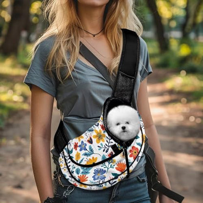 COEQINE Dog Carrier for Medium Dogs Cat Hands-Free Floral Front Facing Cat Sling Carrier Escape Proof Design Small Cats Women Walking Garden - color: Bloom Grace Floral Design