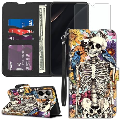 for Cricket Outlast 5G 2024 Wallet case with RFID Blocking Credit Card Holder Kickstand, Folio Flip PU Leather Shockproof Protective Cover for AT&T Motivate Pro 5G, Skull with Paint - color: Skull With Paint