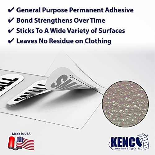 Clothing Size Strip Labels - 1.25" X 5" - 250 Strips Per Roll - Clear with Black and White Ink by Kenco (Small) - size: Small