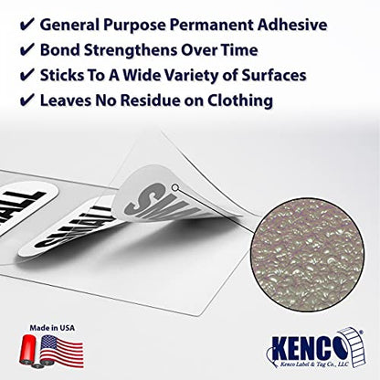 Clothing Size Strip Labels - 1.25" X 5" - 250 Strips Per Roll - Clear with Black and White Ink by Kenco (Small) - size: Small