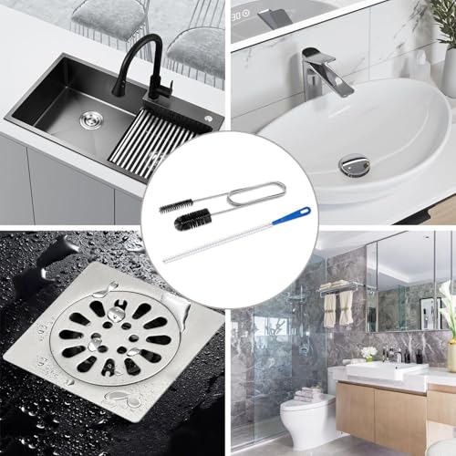 Flexible Drain Brush, 61'' Long Pipe Cleaner+ 17.7'' Sink Unblocker Tool | Drain Scrubber Bathroom,Washing Machine Cleaner for Drain Hose,Double Ended Nylon for Curved Pipes and Slim Holes