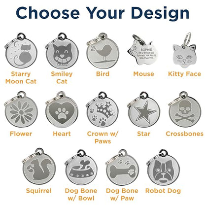 GoTags Playful, Custom Engraved Pet ID Tags, Solid Stainless Steel, Personalized Dog and Cat Pet ID with up to 4 Lines of Text, Cute, Durable and Long-Lasting - style: Star