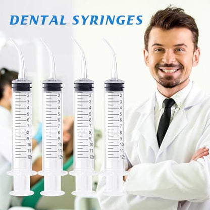 Wisdom Teeth Syringe,12ml Dental Irrigation Syringe (10 Pack) | Curved Tip & Measurement, Sterile Individually Package for Oral Dental Care, Tonsil Stones Removing, Lab, Liquid, Feeding - style: Curved Tip 10 Pack
