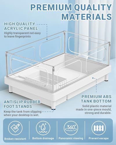 GOZILLA Small Turtle Tank Kit(Tank+Lamp+Filter), Acrylic Aquarium Turtle Starter Kit Habitat with Multi-Functional Areas for Small Reptiles. (White Kit)