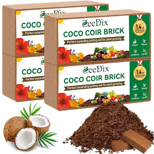 4 Pcs Premium Coco Coir Brick - 100% Organic Compressed Coconut Coir Starting Mix, Coco Fiber with Low EC and PH Balance for Gardening, Potting Soil, Herbs - size: 4pcs