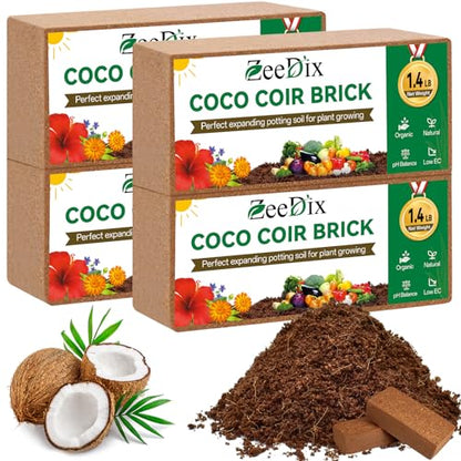 4 Pcs Premium Coco Coir Brick - 100% Organic Compressed Coconut Coir Starting Mix, Coco Fiber with Low EC and PH Balance for Gardening, Potting Soil, Herbs - size: 4pcs
