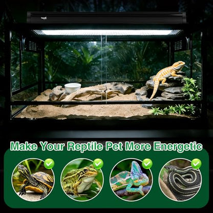 T8 UVB Reptile Light Fixture HO UVB Bulb Lighting Combo Kit 15W Reptile Light Bar Terrarium Hood 10.0 UVB Light Bulb Fluorescent Tube UVA UVB Desert Lamp for Bearded Dragon Tropical and Deserts - size: 15W-18.3IN