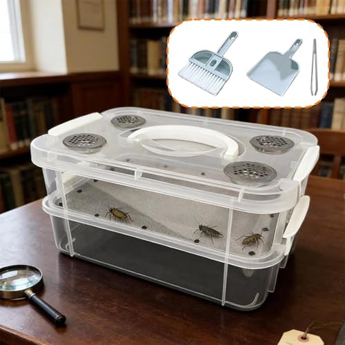 Mealworm Container - Ventilated Lid Transparent Fine Mesh | Mealworm Keeper Box Habitat - for Reptiles, Birds, Chickens, Lizards, Bearded Dragon, Frogs, Tortoises